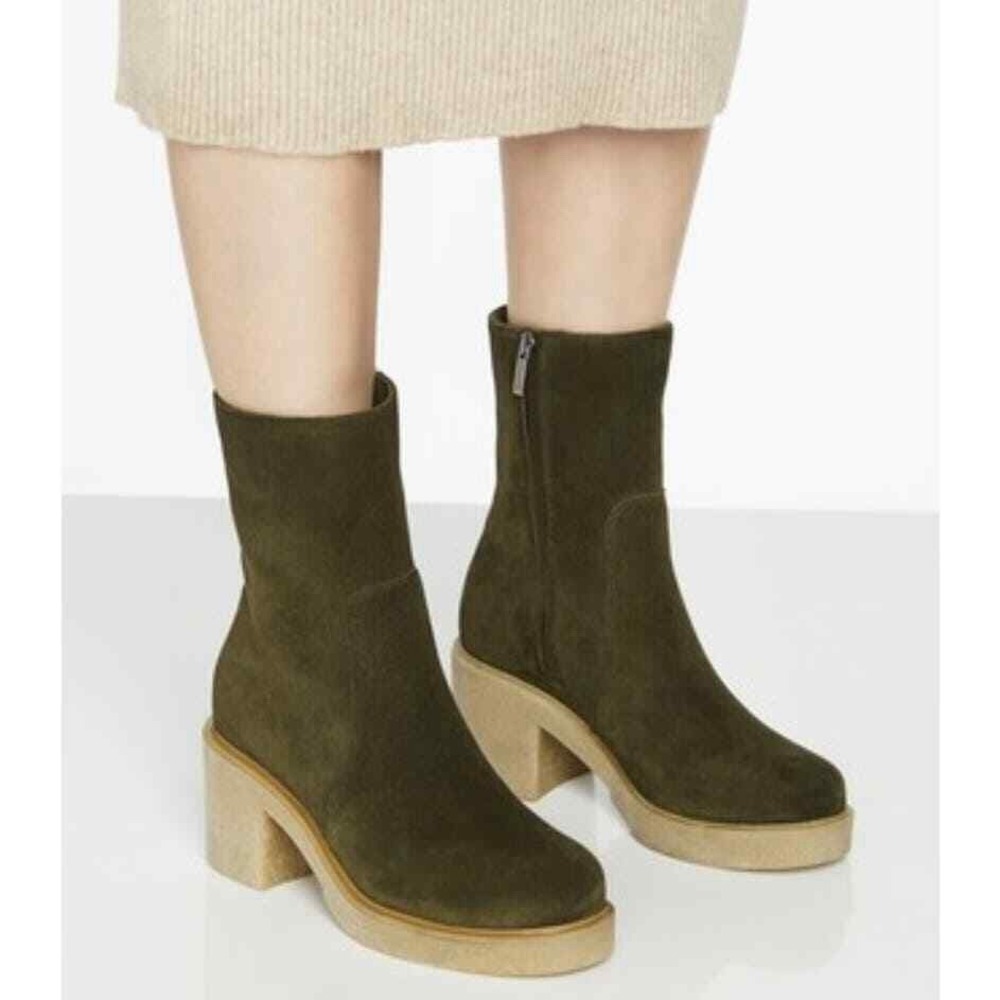 La Canadienne Zed Women's Heel Short Boots Waterproof Olive Green Oiled Suede 6